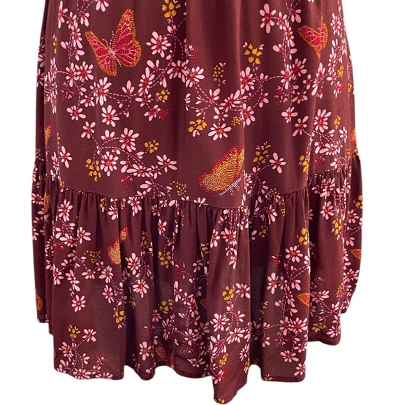 Madewell Burgundy Pleated Wrap Floral Mini Dress Ruffle Hem Size 8 - Picture 11 of 16